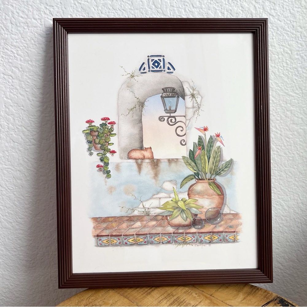 Carol Jean Green Framed Wall Art Watercolor Print Southwestern Cat